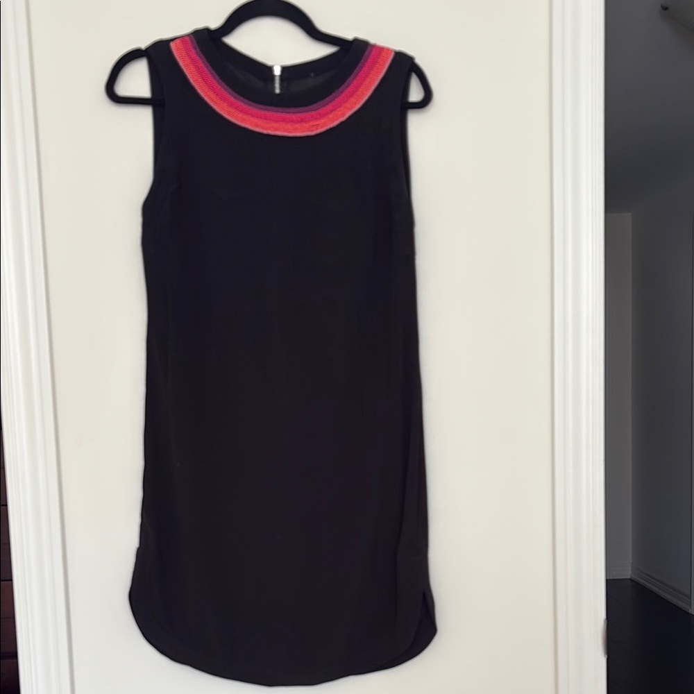 Sandro Black Mini Dress with Pink and Red Accents